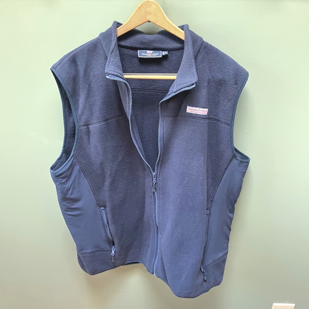 Vineyard Vines Mens Vest XL Navy Blue Fleece Full Zip‎ Sleeveless Jacket